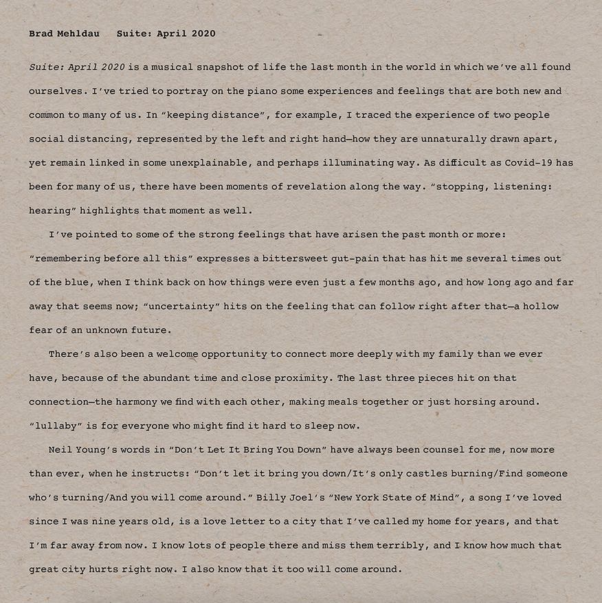 Brad Mehldau Suite April 2020 Cover