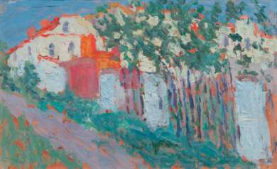 Museum Barberini Potsdam, „Impressionismus in Russland. Aufbruch zur Avantgarde“ Kasimir Malewitsch Sommer (oder Haus und Garten), 1906 Öl auf Karton, 19,2 x 31 cm