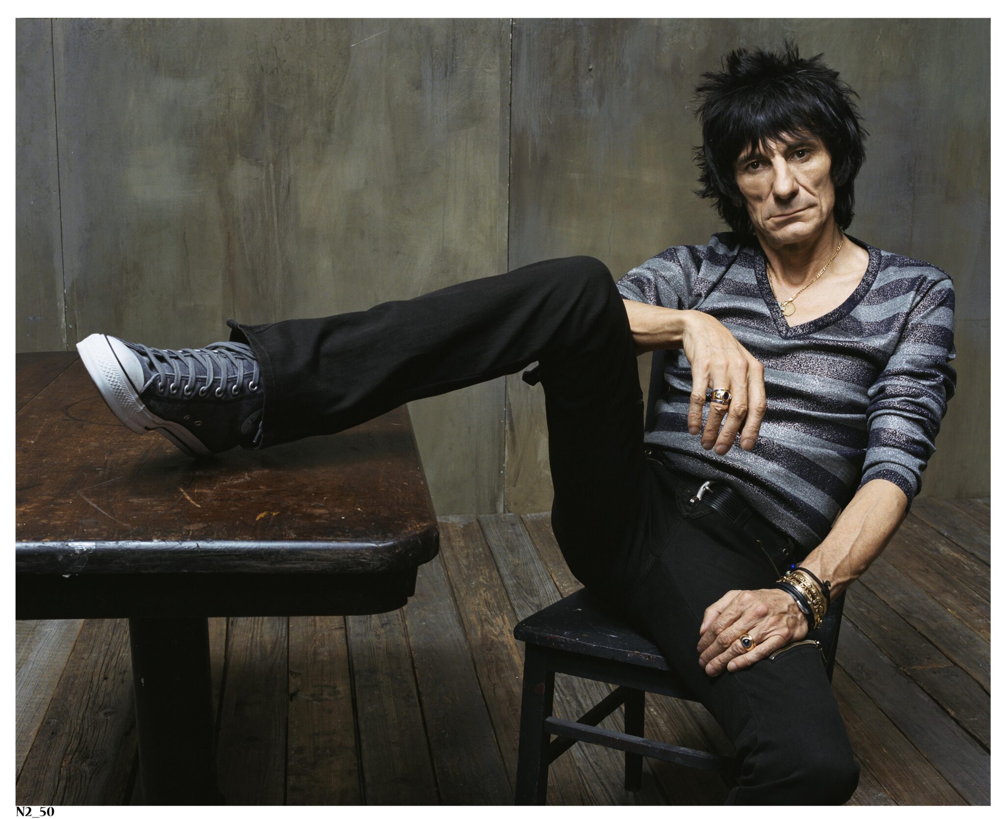 Ronnie Wood Bein Auf Tisch Barhocker