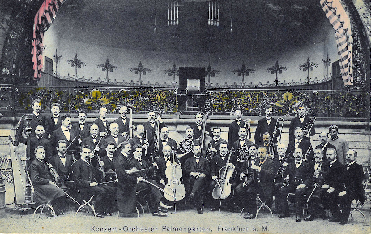 Historische Zeichnung eines Orchesters im Palmengarten Frankfurt am Main.