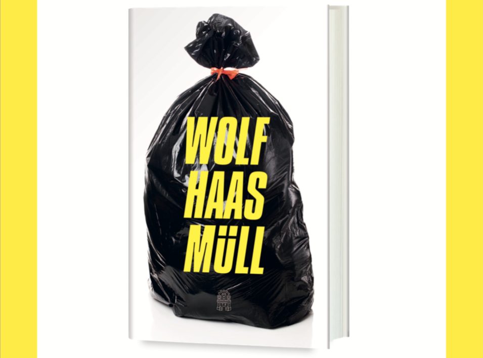 Für das Gewinnspiel ist das Buchcover von Wolfgang Haas' „Müll“ zu sehen, das eien schwarze Mülltüte mit gelber Aufschrift abbildet.
