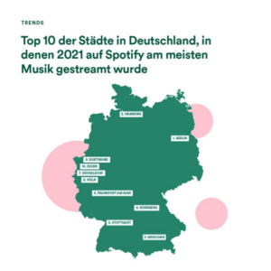 Grafik: Städteranking zu 10 Jahren Spotify Deutschland
