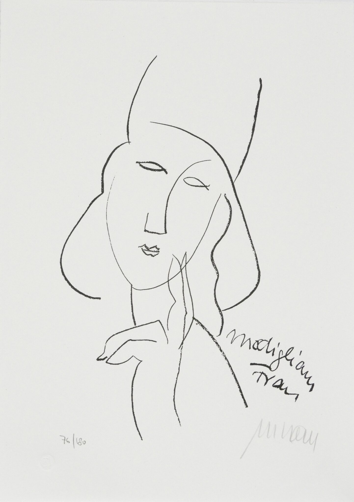 Bleistiftskizze einer nachdenklichen Frau im Porträt.