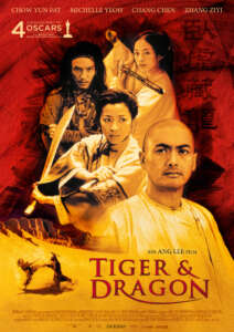 Zu sehen ist das gelb-orange Filmplakat mit den Hauptdarsteller:innen von „Tiger & Dragon“.