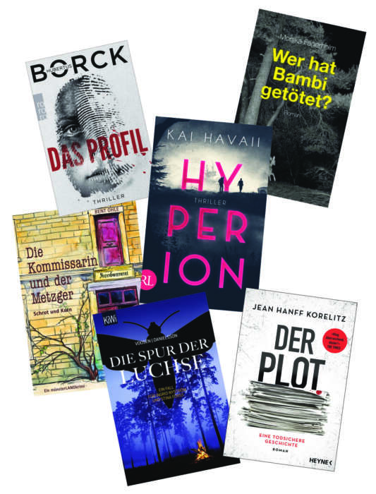 Die besten Krimis im November 2022: Buchcover von Kai Havaii, Hubertus Borck, Voosen / Danielsson, Bent Ohle, Monika Fagerholm, Jean Hanff Korelitz