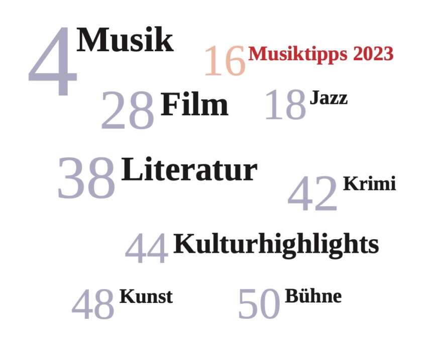 Inhaltsverzeichnis Kulturnews Magazin Januar 2023