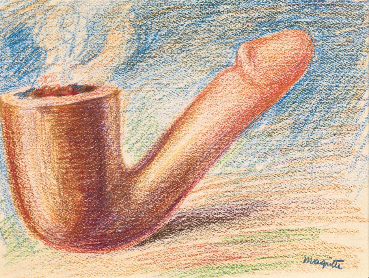 Das Gemälde Sans titre, dit aussi La Pipe-sexe von René Magritte