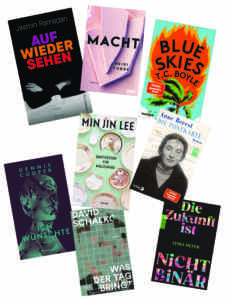 Die besten Bücher im Juni 2023: Buchcover von Dennis Cooper, Heidi Furre, T.C. Boyle, Anne Berest, David Schalko, Lydia Meyer, Jasmin Ramadan, Min Jin Lee