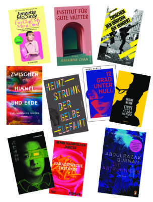 Die besten Bücher im Juli 2023: Buchcover von Yara Rodrigues Fowler, Jennette McCurdy, Heinz Strunk, Jessamine Chan, Antoine Wilson, Abdulrazak Gurnah, Lars Werner, Anna Herzig, Henri Maximilian Jakobs und Yoko Ogawa