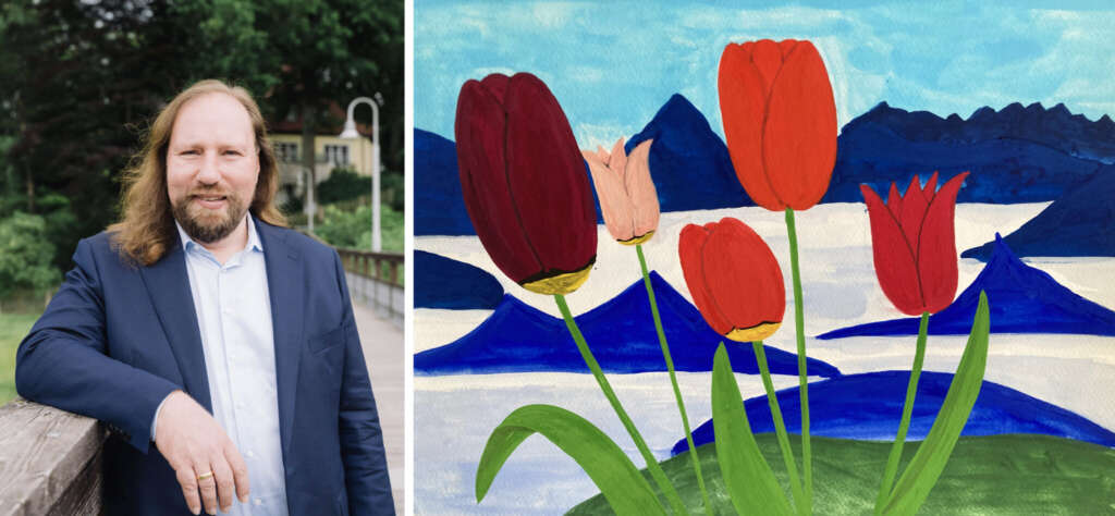 Der Politiker Anton Hofreiter und ein Gemälde von ihm