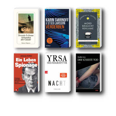 Die besten Krimis im September 2023: Buchcover von Dennis Lehane, Karin Smirnoff, Heather Levy, Dorothy L. Sayers, Günter Gräßler, Johannes Seiffert und Yrsa Sigurdardóttir