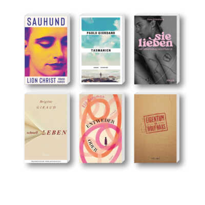 Die besten Bücher im Oktober 2023: Buchcover von Lion Christ, Paolo Giordano, Alexa Grassmann, Elif Batuman, Wolf Haas, Brigitte Giraud