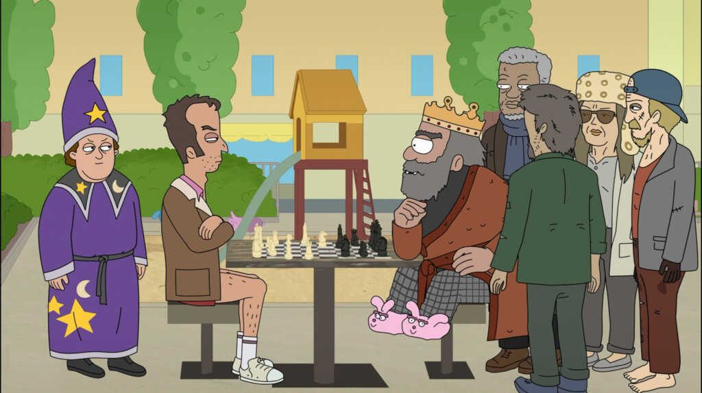 Ludwig spielt auf einem Spielplatz Schach gegen den Penner-König.