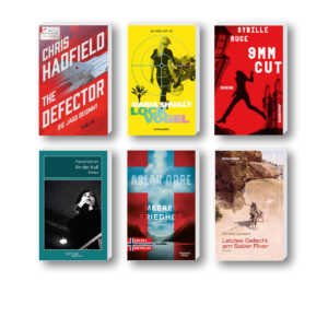 Die besten Krimis im Mai 2024: Buchcover von Chris Hadfield, Daria Shualy, Sybille Ruge, Pascal Garnier, Aslak Nore und Elmore Leonard