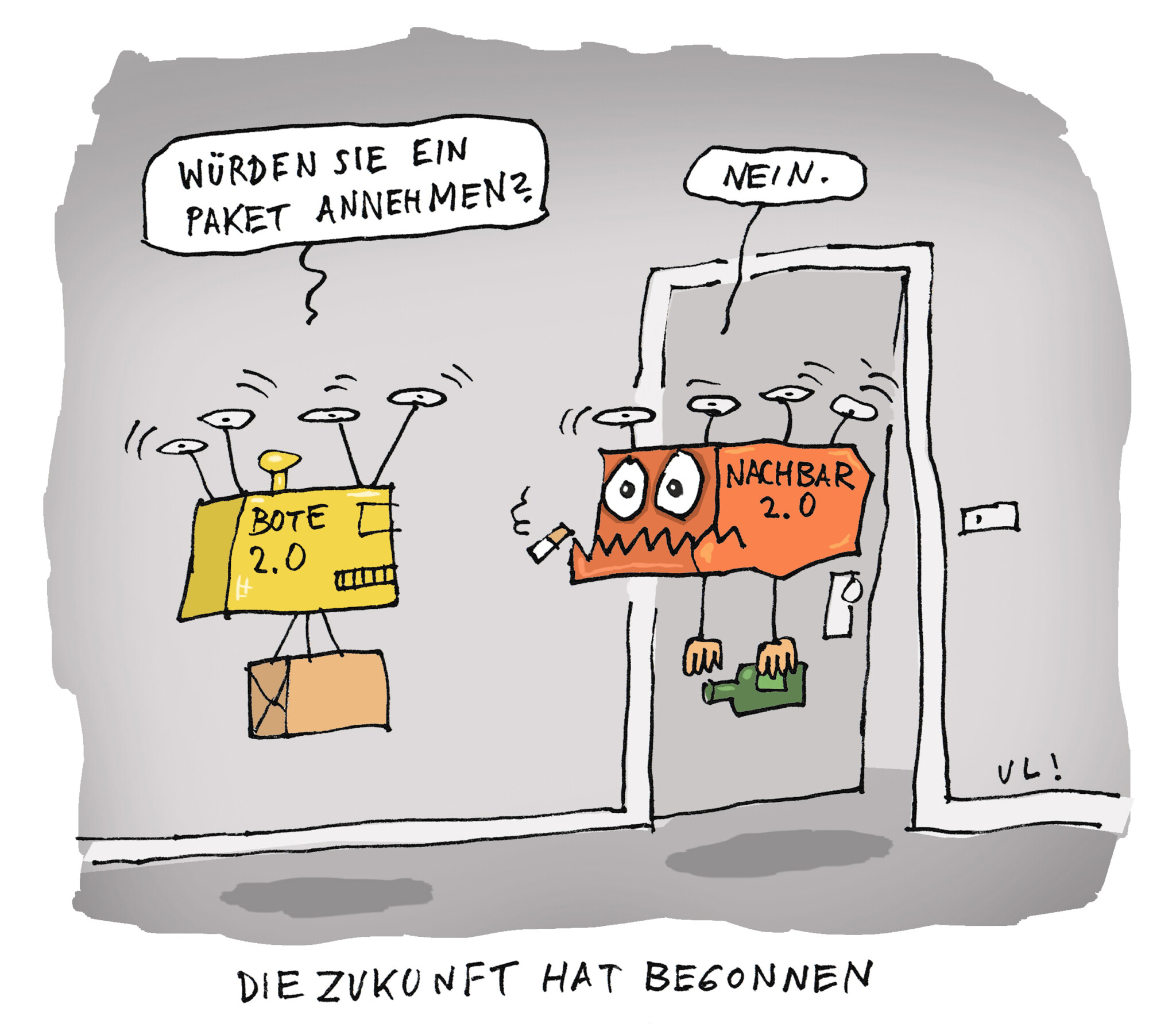 In der Caricatura-Galerie für komische Kunst in Kassel ist die Ausstellung „Die Zukunft in Cartoons“ zu sehen.