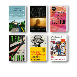 Die besten Bücher im Juni 2025: Buchcover von Ocean Vuong, Rachel Kushner, Nell Zink, Szczepan Twardoch, Guadalupe Nettel und Christoph Hein