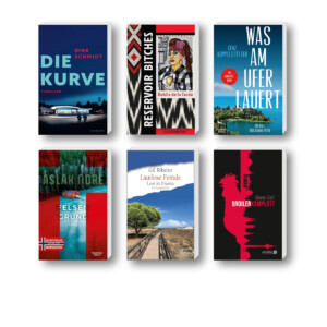 Die besten Krimis im Mai 2025: Buchcover von Dahlia de la Cerda, Dirk Schmidt, Lenz Koppelstätter, Aslak Nore, Anna Mai und Gil Ribeiro