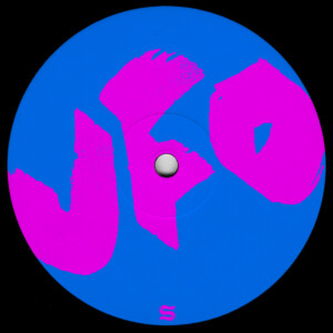UFO steht in pinker Schrift auf einer Blauen Vinyl.