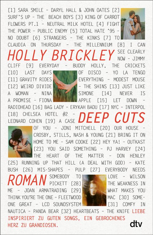 Das Deep Cuts Buch Cover ist mit den Lied-Titeln der Songs beschrieben, welche im Buch eine Rolle Spielen.