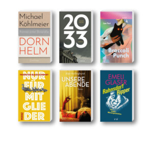 Die besten Bücher im November 2025: Buchcover von Thorsten Nagelschmidt, Alan Hollinghurst, Emil Glaser, Lee Yuri, Michael Köhlmeier und Bijan Moini