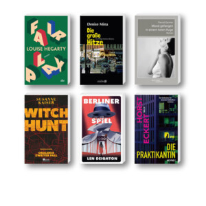 Die besten Krimis im Mai 2026: Buchcover von Denise, Louise Hegarty, Susanne Kaiser, Pascal Garnier, Horst Eckert, Len Deighton