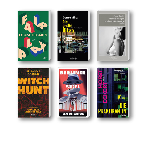 Die besten Krimis im Mai 2026: Buchcover von Denise, Louise Hegarty, Susanne Kaiser, Pascal Garnier, Horst Eckert, Len Deighton