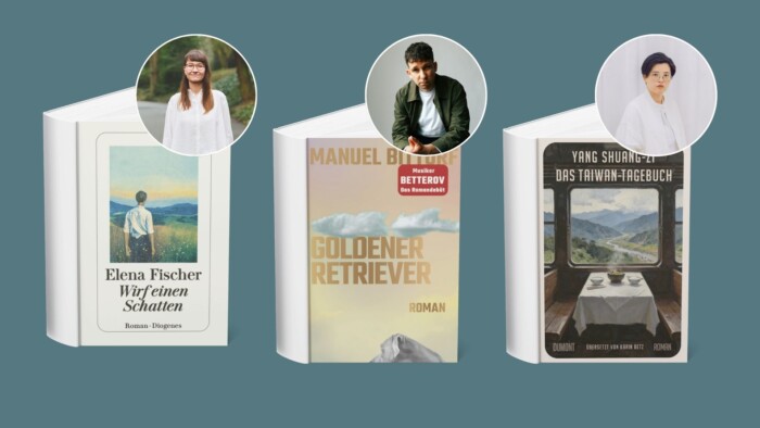 Buchcover und Portaitfotos von Manuel Bittorf, Yang Shuang-zi und Elena Fischer, zu deren Lesungen beim Harbour Front Literaturfestival wir ein Gewinnspiel anbieten