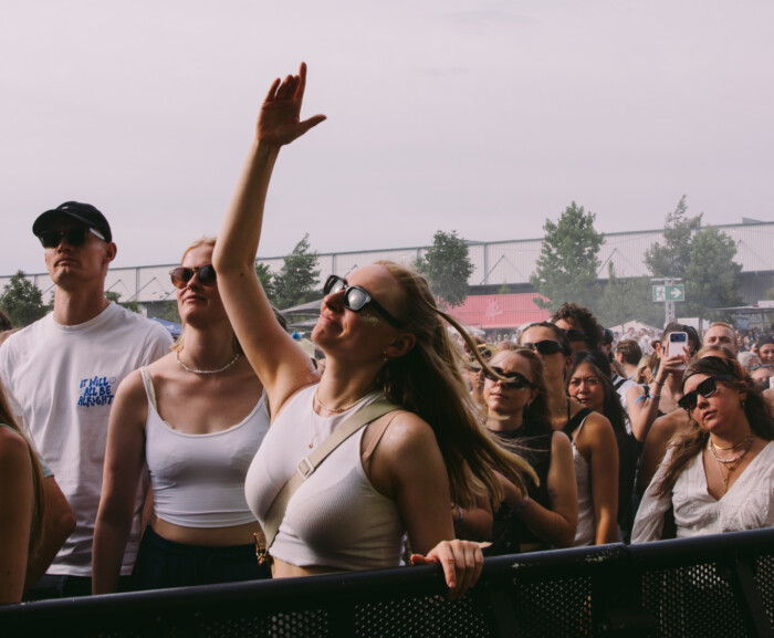 Das Publikum beim MS Dockville Festival ist am Tanzen.