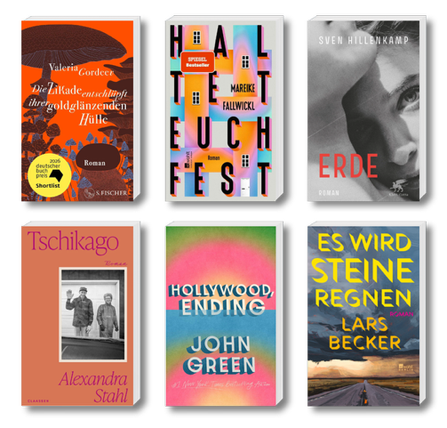 Die besten Bücher im November 2026: Buchcover von Valeria Gordeev, Mareike Fallwickl, John Green, Lars Becker, Alexandra Stahl und Sven Hillenkamp