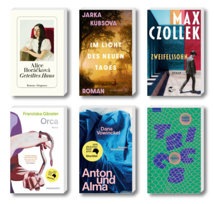 Die besten Bücher im Oktober 2026: Buchcover von Dana Vowinckel, Franziska Gänsler, Max Czollek, Jarka Kubsova, Marie Verse, und Alice Alice Horáčkova